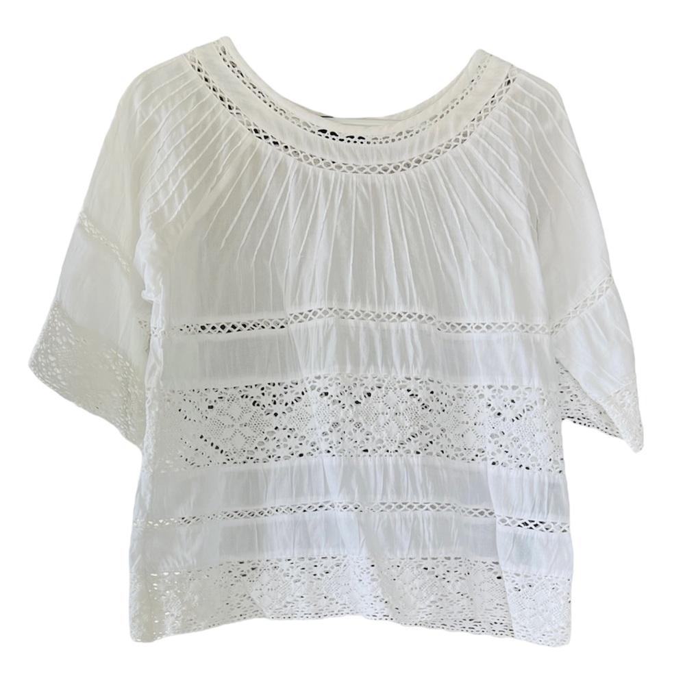 THE KOOPLES White Blouse with Openweave Crochet Details